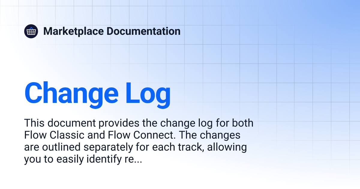 Change Log | Marketplace Documentation